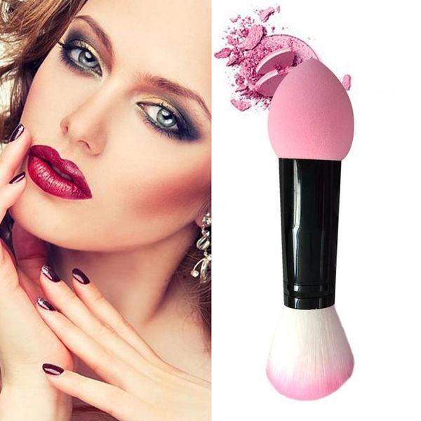 

professional blusher brush nylon make up brushes two head metal cosmetic tools with sponge drop shipping makeup tool accessory