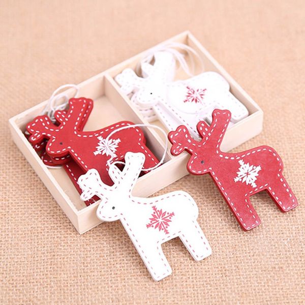 

10pcs/set white red christmas tree ornament wooden hanging pendants snow elk socks christmas decorations for home