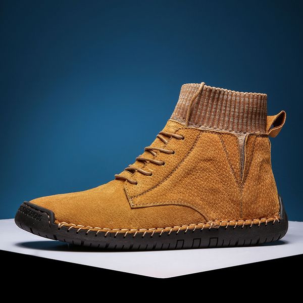 

winter warm men boots rubber sole working sock boots men inside fur hand made mens fashion outdoor mens, Black