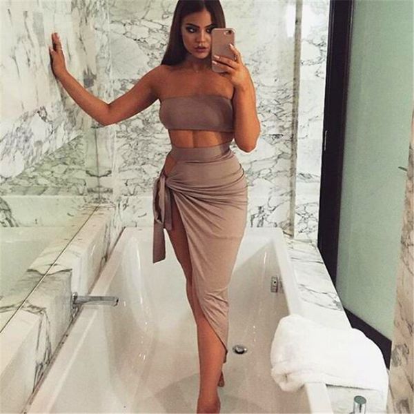 

20ss New Women's Summer Dress Bra Nightclub Solid Color Long Section of The Cross-border Split Dress Fashion Women's Sexy Dress Hot Sale