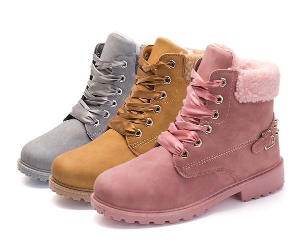 

winter shoes women boots 2019 fashion warm plush ankle boots women shoes round toe lace-up female snow boots brand shoes woman, Black