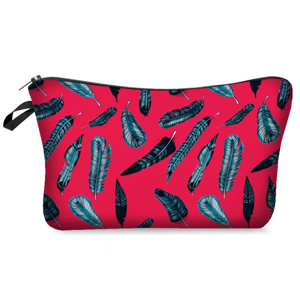 

red feather 3d print travel cosmetic bag portable zipper make up bags beauty organizer toiletry bag makeup travel