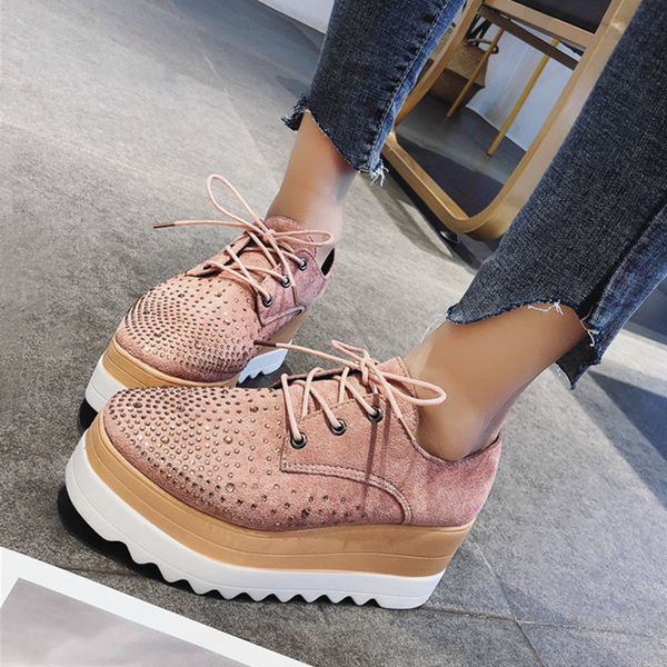 

korean shoes female footwear platform casual sneaker crystal square toe 2020 summer dress creepers new rhinestone fashion, Black