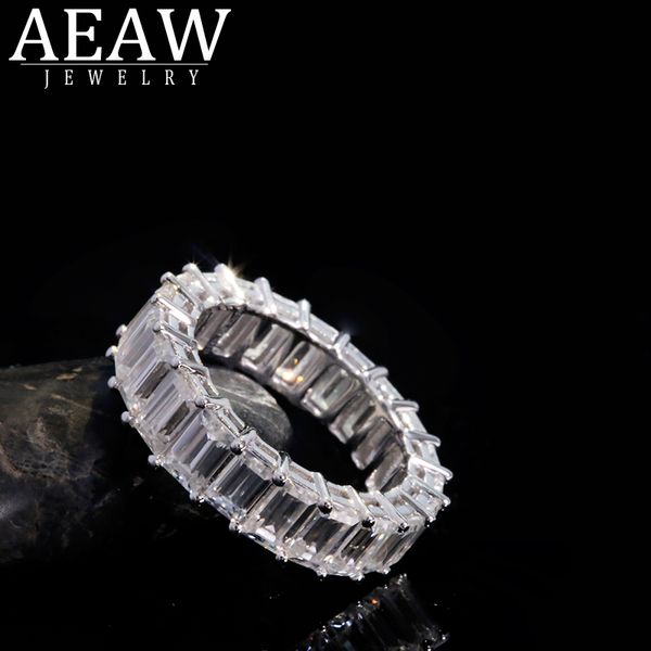 

aeaw solid 18k white gold emerald baguette 3*5mm 2*4mm engagement band ring wedding moissanite eternity band for women, Golden;silver