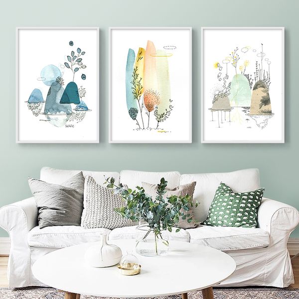 

nordic poster watercolor nature landscape wall art canvas painting minimalist print wall pictures for living room home decor