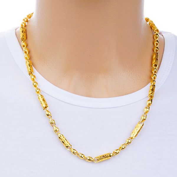

solid necklace hip hop beads chain 18k yellow gold filled fashion mens chain link rock style polished jewelry, Silver