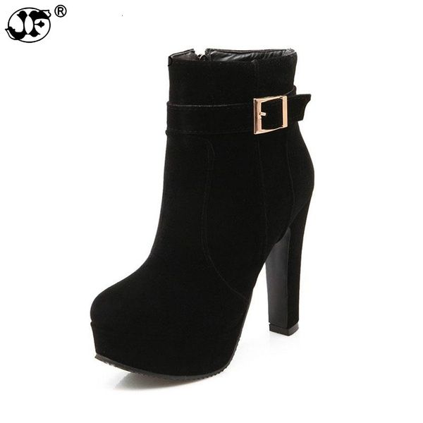 

woman high heels ankle boots female zip platform part dress pump women fashion buckle suede motorcycle boots566, Black