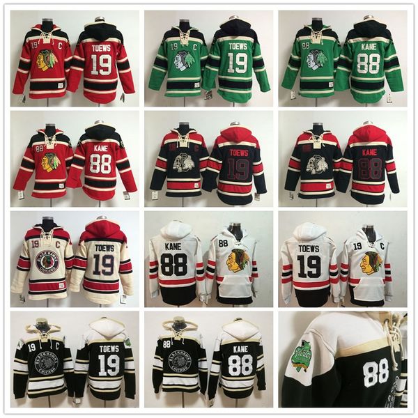 

chicago blackhawks hoodies #19 jonathan toews #88 patrick kane 2018 winter classic ice hockey hoody sweatshirts red cream black skull green, Black;red