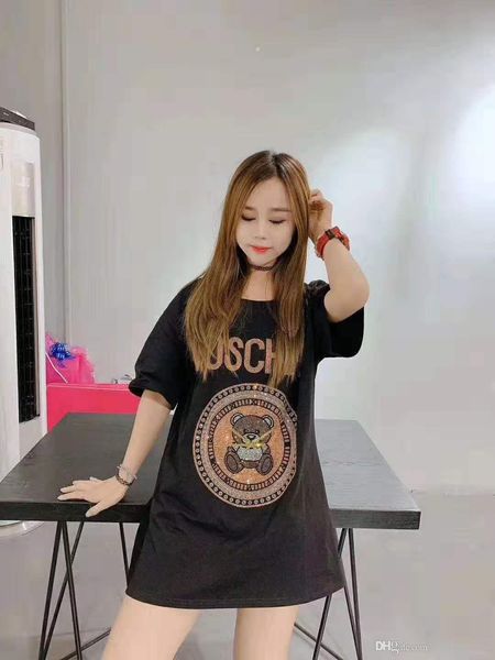 

1216 2020 весна лето бренд же стиль футболка белый черный бисер с коротким рукавом круглый вырез мода женская одежда цянь, White