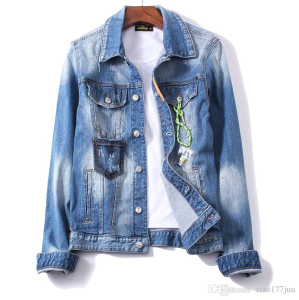 

mens jackets ripped denim jackets zippers streetwear distressed motorcycle biker jeans jacket spring and autumn coat, Black;brown