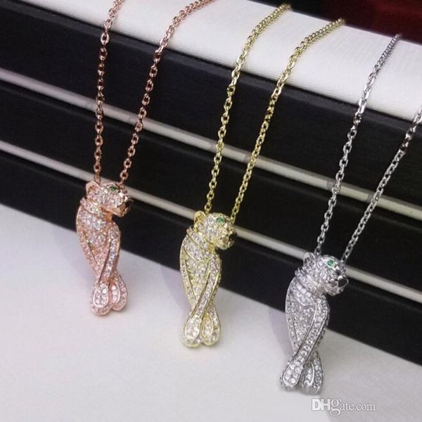 

new brand zircon leopard pendant necklaces luxury 18k gold plated wedding jewelry women's fashion gold necklace ing, Silver