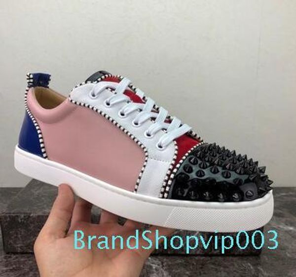 

spikes red bottom designer flat casual shoes men women low red sole studded blue black studs rivet male shoes sneakers yyy13