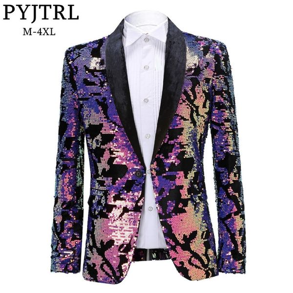 

pyjtrl fashion purple colorful velvet sequins blazer masculino slim fit men suit jacket stage singer costume shiny blazers, White;black