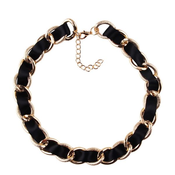 

wholesale- designer luxury exaggerated geometry multi metal circles satin braided collar choker statement necklace for woman, Golden;silver