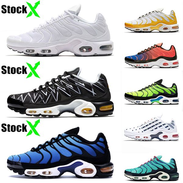 

2020 des chaussures tn plus se cushions men sport running shoes shark black hyper blue triple white tns discover scream green sneakers 40-46, White;red