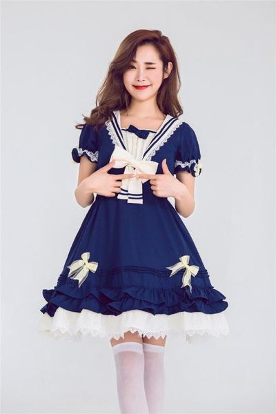 

cute sweet lolita cosplay outfit college naval style anime princess dress doll clothing for kawaii girls japanese ing, Blue