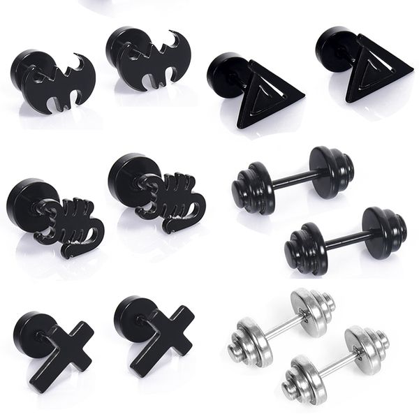 

1 pair multiple styles stainless steel helix piercing earring punk gothic barbell earring men women pendientes jewelry, Golden