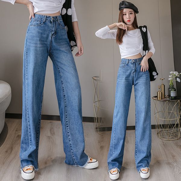 

in the fall of the new sense of vertical wide-legged jeans xuan elegant wind restoring ancient ways tall waist female show th, Blue