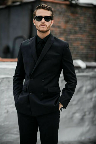 

black mens suits polyester blend 2 piece (coat+pants) peaked lapel terno masculino grooms wedding elegant dinner suit, White;black