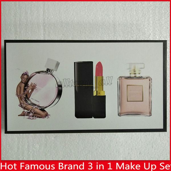 

HOT Famous Brand makeup sets perfume and lipsticks 3 in 1 with box with epacket shipping