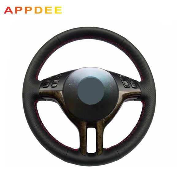 

appdee black leather hand-stitched car steering wheel cover for e39 e46 325i e53 x5