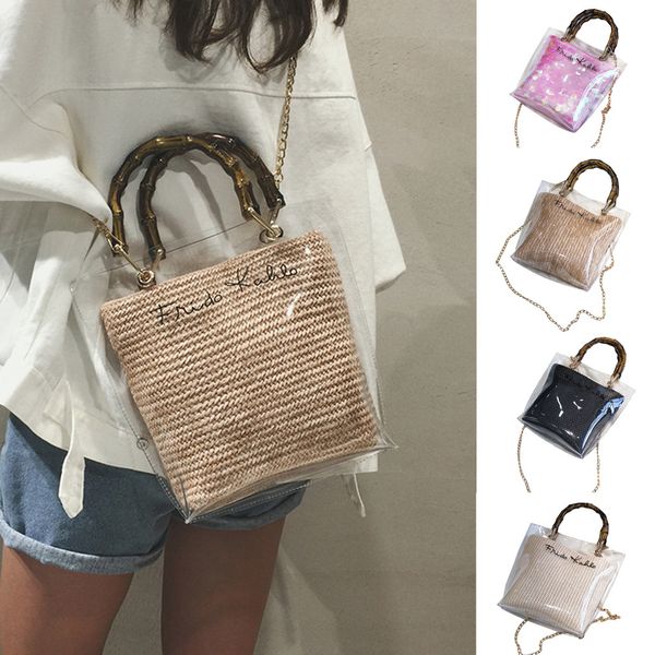 

woman trendy clear jelly shoulder bags ladies bamboo weave handbags for party
