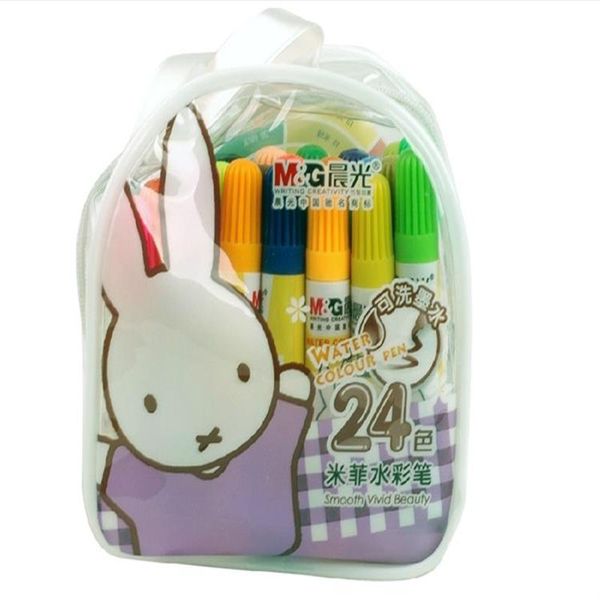 

mg 24 water color pen office school home stationery handbag packing watercolor multicolor washable color pen smooth vivid beauty, Black;red