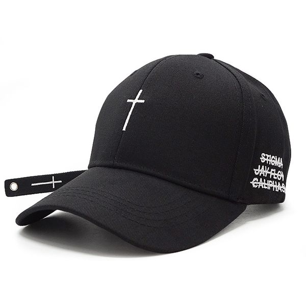

women men cross belt baseball cap black embroidery letter snapback hat casquette casual cotton cross peaked cap bone, Blue;gray