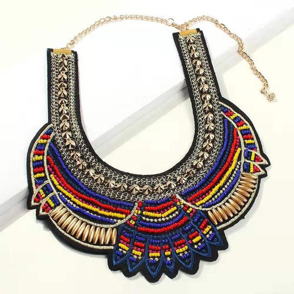 

colorful pony beads collar necklace for women luxury designer sequins choker pendant necklaces bohemian holiday style statement jewelry gift, Blue;red