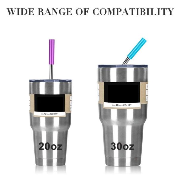 

colorful reusable drinking straw 304 stainless steel metal straw with cleaner brush for mugs 20/30oz cleaning tool disposable c