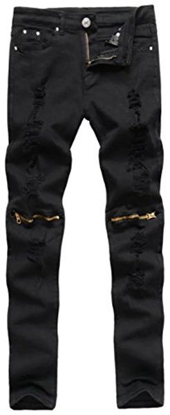 

betusline mens skinny ripped destroyed slim zipper jeans with holes, Blue