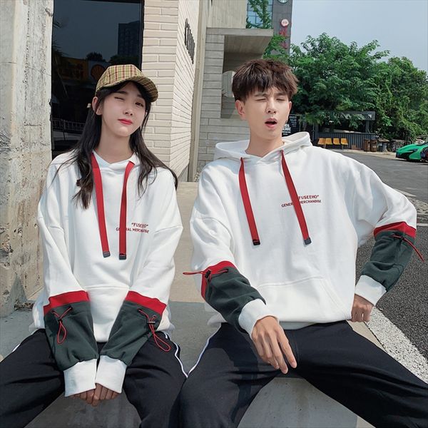 

2019 sweater autumn couple wear hooded sweater loose lazy wind super-explosive coat school class clothes, White