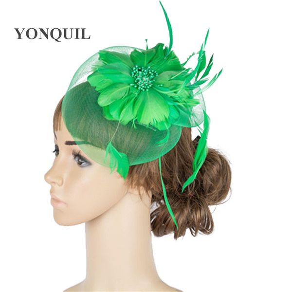 

classical color fascinator headwear colorful mesh silk flower occasion show hair accessories millinery red cocktail hats myq062, Blue;gray