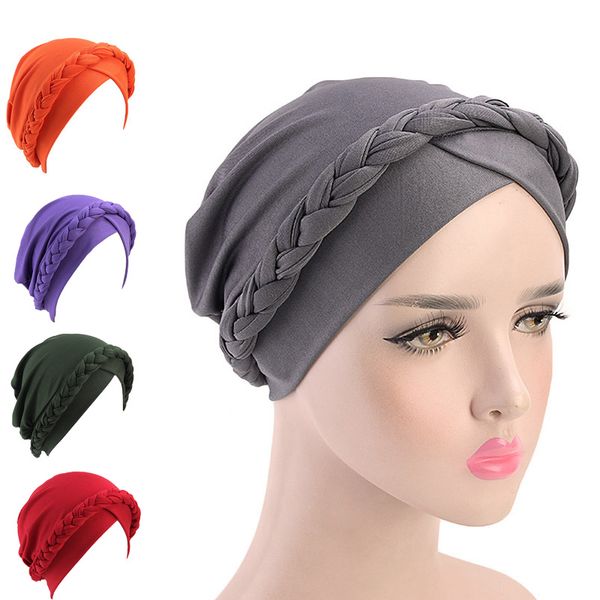 

women braid india caps muslim cancer chemo beanie hair loss turban femme wrap, Red
