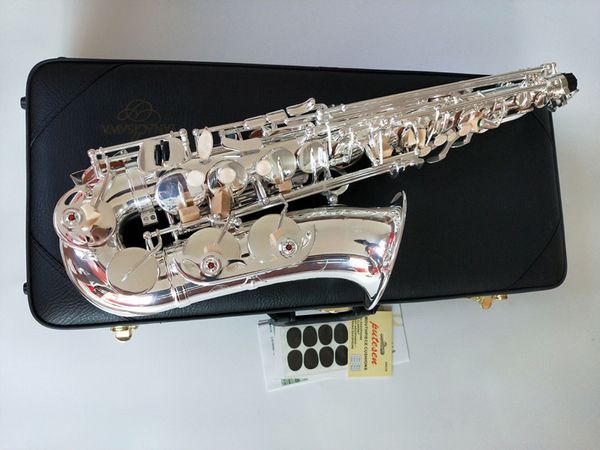 Латунь-альт-саксофон посеребренный Eb Tone E Flat Марка A-992 Музыкальный инструмент Sax с футляром Бесплатная доставка
