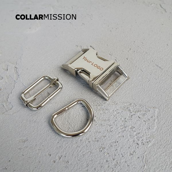 

(metal buckle+adjust buckle+d ring/set) provide laser engraving service customize logo diy 25mm dog collar parts, Black