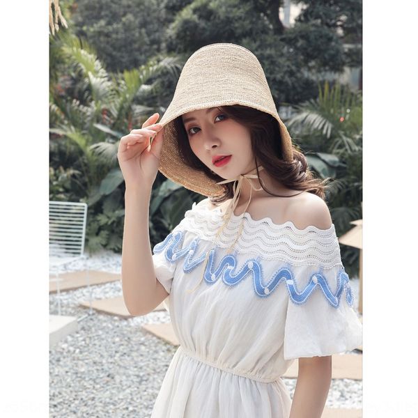 

lafite sunscreen straw straw female sun hat fashionable summer beach beach sunscreen all-match big eaves sun hat, Blue;gray