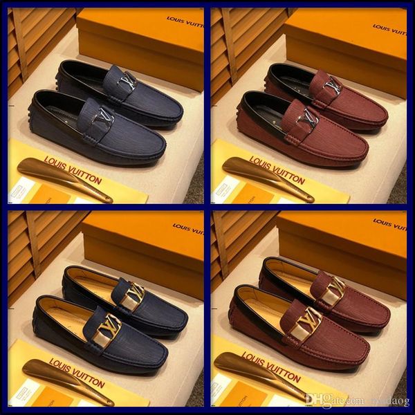 

20fw men loafers кожа итальянский большой размер обуви casual бренды скольжение на luxury квартиры mens loafer человек мокасины вождение авт, Black