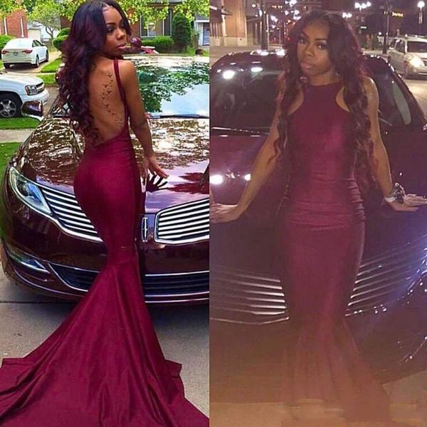 

formal dresses evening plus size jewel evening gowns sleeveless mermaid sweep train backless formal evening gowns burgundy prom dresses, Black;red