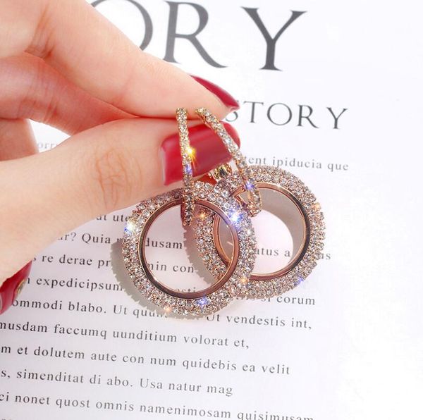 

роскошные блестящие горный хрусталь круглый круг серьги для женщин заявление геометрические обруч серьги корейской моды партии свадебные укр, Golden;silver