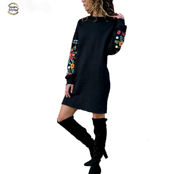 

printed sleeves women dresses casual round neck loose ladies dress winter new fashion female clothing vestidos designer clothes, Black;gray