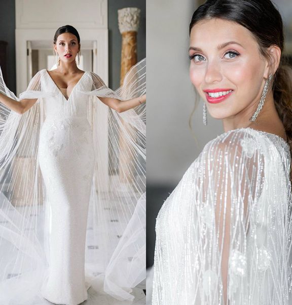 

2020 bohemian new arrival sleeveless mermaid wedding dresses satin v neck bridal gowns zipper floor length wedding gowns, White