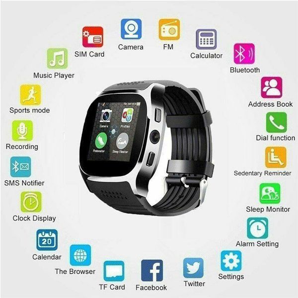 

t8 bluetooth smart watch wristbands gps camera sim card dial call music player mutlifunction smartwatch for ios android