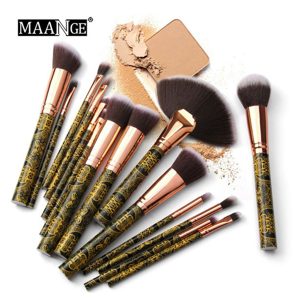 MAANGE 15-teiliges Make-up-Pinsel-Set, schwarz-goldene Streifen, Foundation, Lidschatten, Concealer, Multifunktionspinsel für Beauty, Make-up-Tool-Set