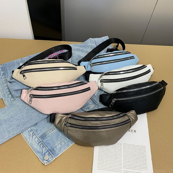 

bags for women 2019 new fashion double zipper bags leather shoulder bag messenger crossbody bag chest pack waist pack