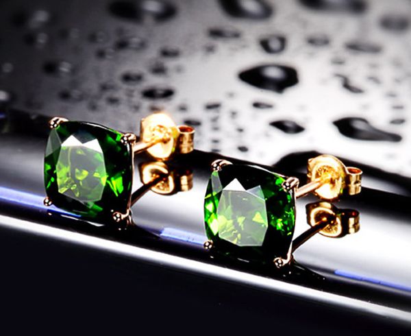 

tourmaline gemstone stud temperament square crystal fine needle four - claw earring single diamond simple trinket, Silver