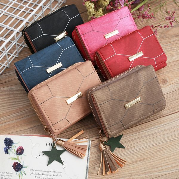 

creative geometric patterns women mini wallets zipper purses card holder coin pouches cash pocket girls tassel handbag, Red;black