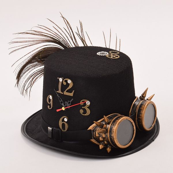 

black punk fedora hat man/woman glasses gear clock halloween party hat, Blue;gray