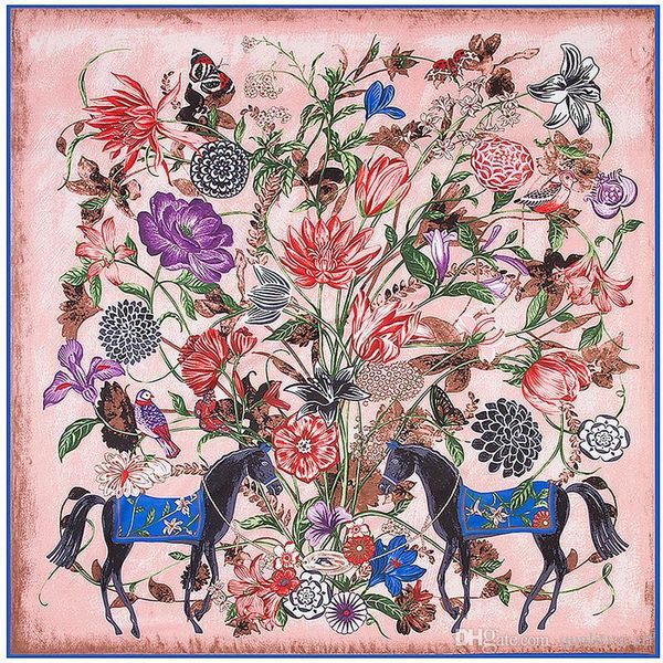 

square silk women floral horse print h scarf luxury design all match foulard femme echarpe large scarves dropshipping 130*130cm, Blue;gray