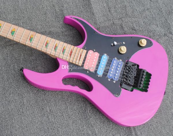 

ibz steve vai jem 7v 24 frets 77 pink electric guitar scalloped fingerboard & pyramid inlay,floyd rose tremolo, lions claw tremolo cavity